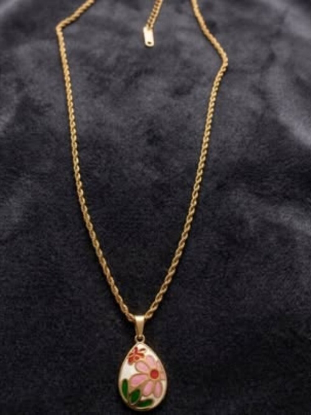 Gold-Toned Stainless Steel Floral Enamel Pendant Necklace